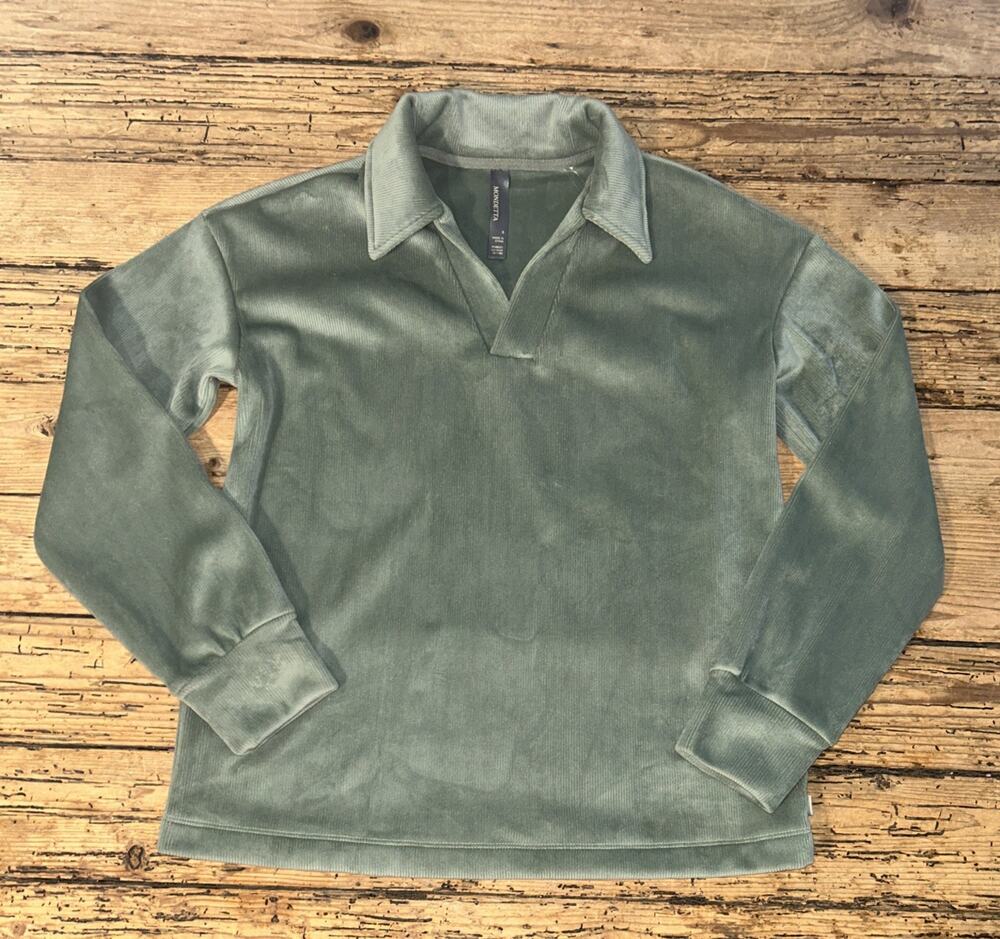 Mondetta Women’s Size S Green Corduroy Fleece Pullover NWT